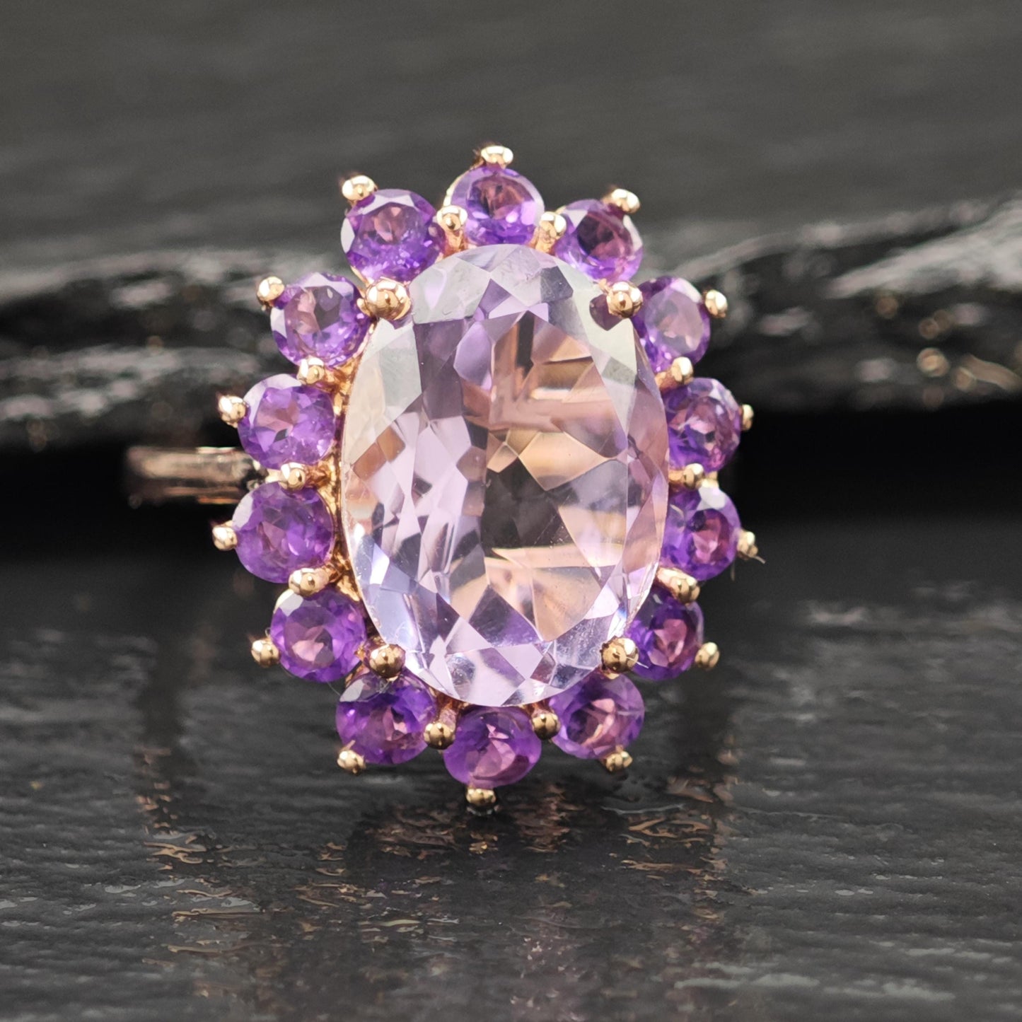 Floral Amethyst 14K Rose Gold Plated Ring Sterling Silver Sz 6 1/4 R6166