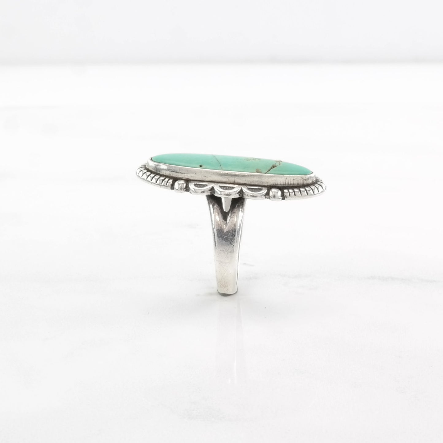 Imperfect Bell Trading Sterling Silver Ring, Turquoise Navette Green Size 5 1/2