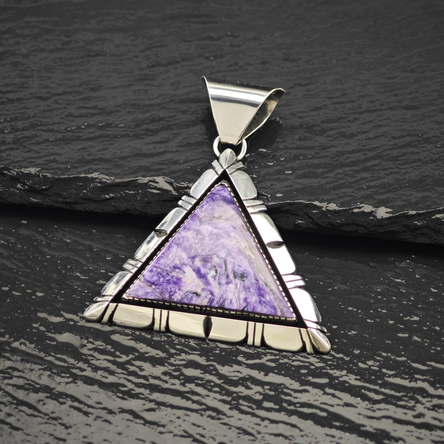 Navajo Charoite Pendant Sterling Silver Triangle P2821