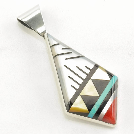 Vintage Zuni Multi Stone Inlay, Geometric Sterling Silver Pendant