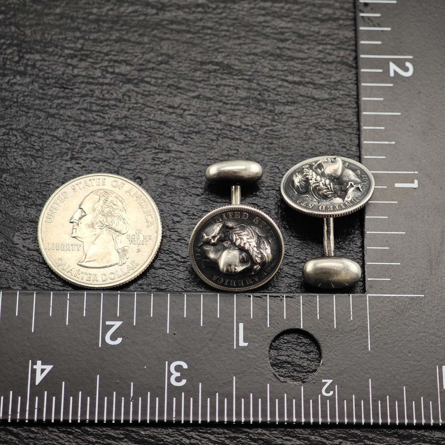 Sterling Silver Cufflinks with Dime Coin Design Abstract Antique Art Nouveau Style MISC0322