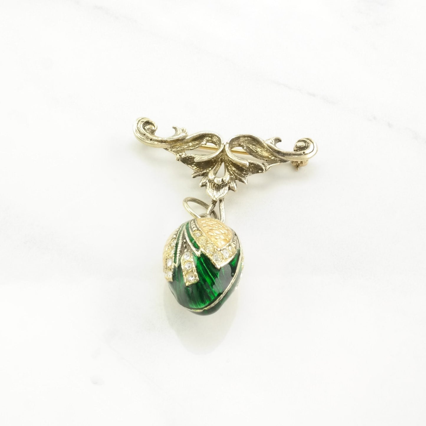 Vintage Soviet USSR Enamel, CZ Egg Sterling Silver Pendant