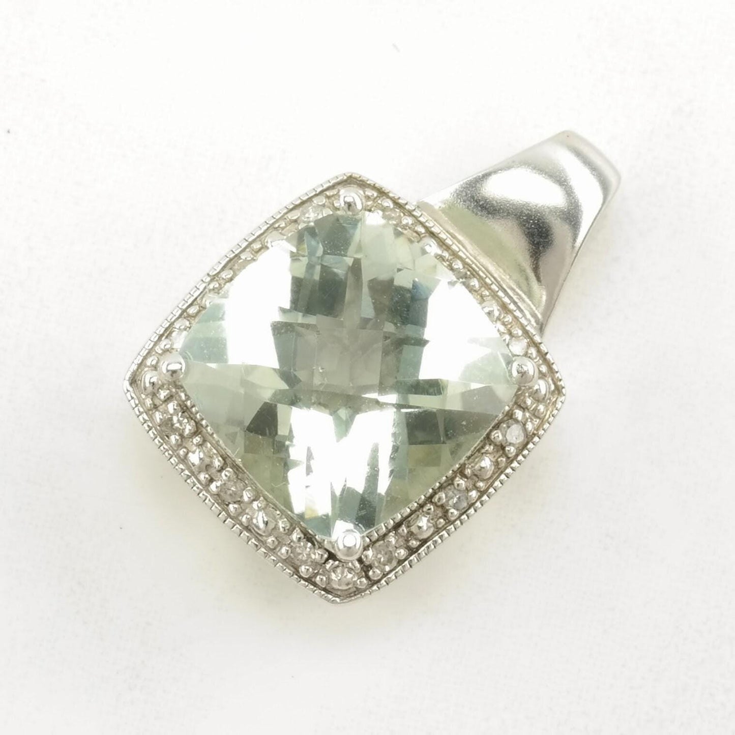 Vintage Prasiolite, Diamond Sterling Silver Pendant