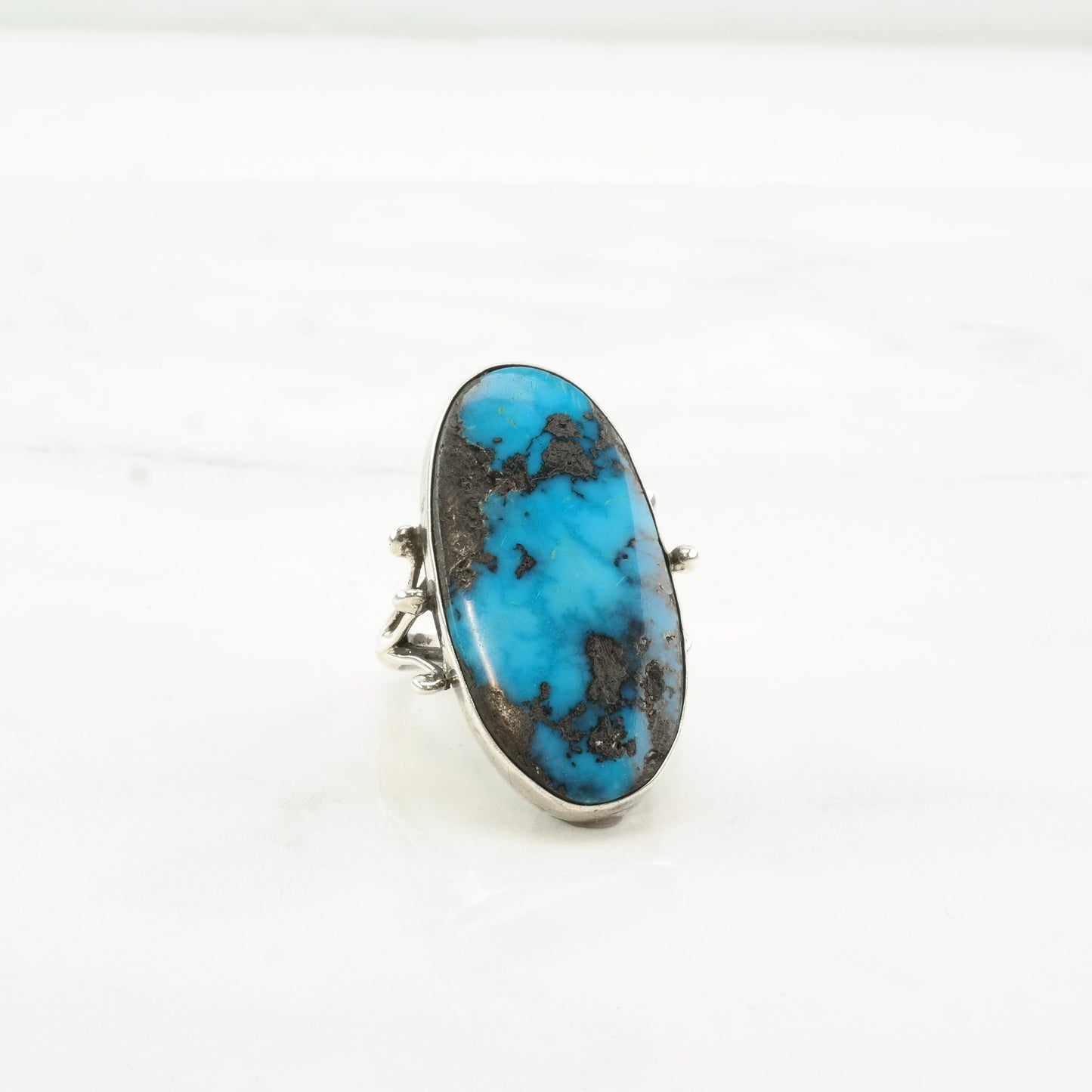 Southwest Silver Ring High Grade Turquoise Oval Sterling Size 6 1/2