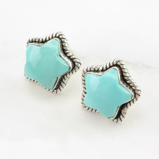 Vintage Sterling Silver Stud Earrings Southwest Blue Block Turquoise Star