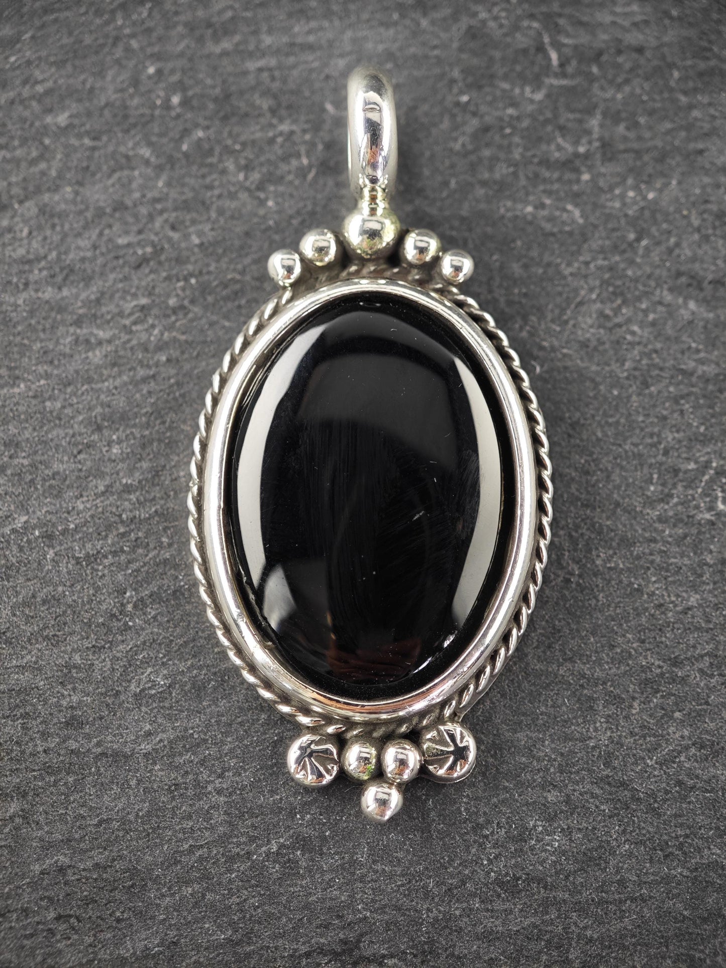 Southwest Oval Onyx Pendant, Sterling Silver