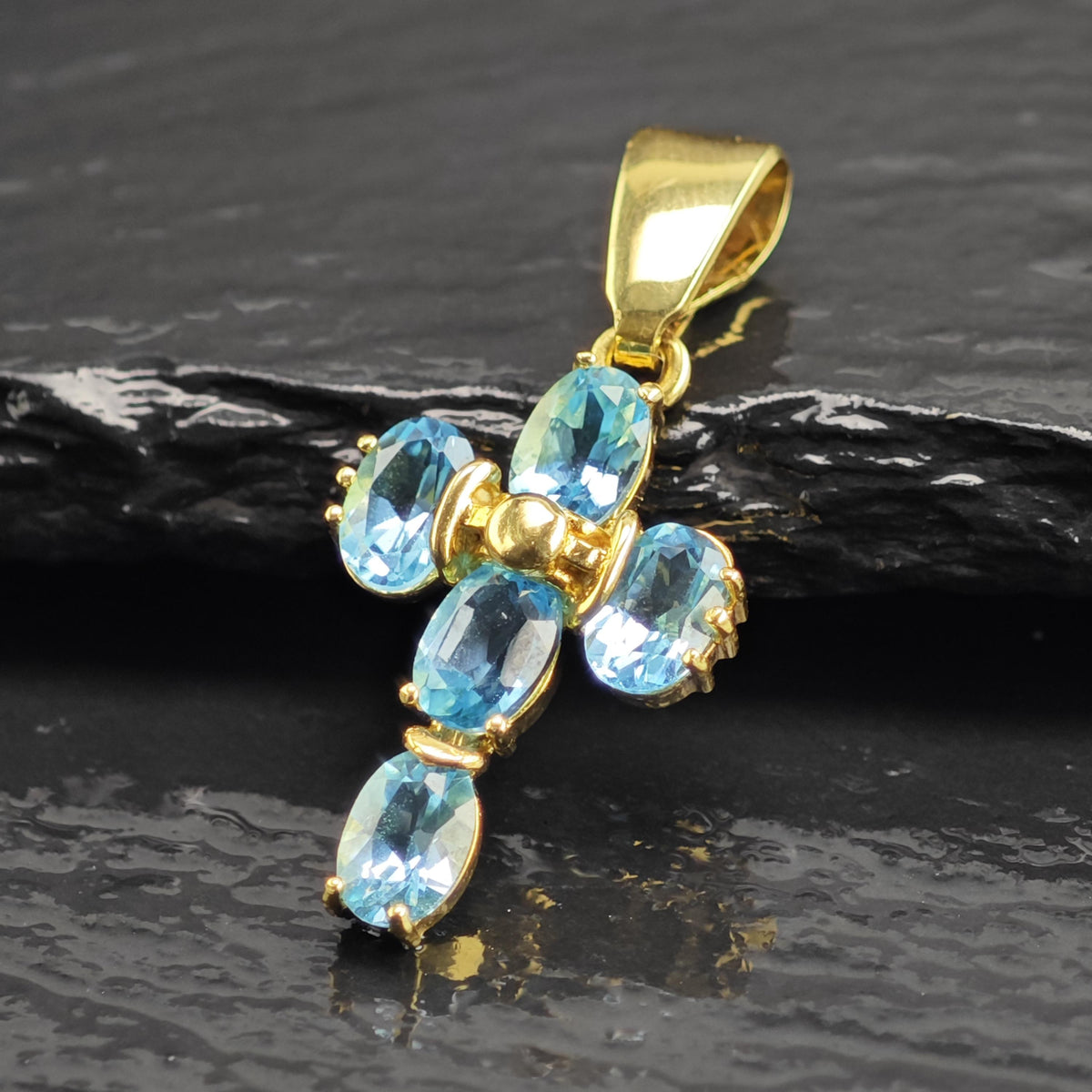 Topaz 18K Italy Gold Cross Pendant P3109
