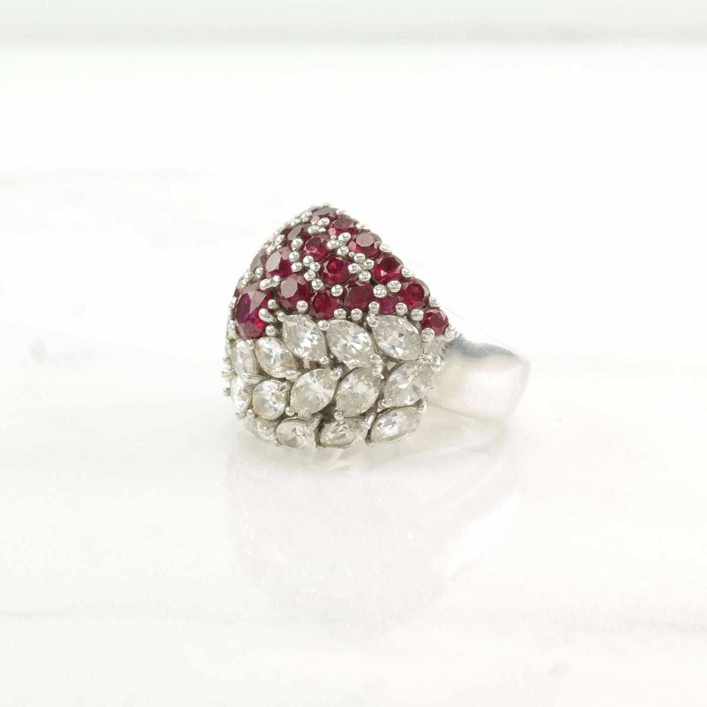 Sterling Silver Ring Lab Ruby, CZ Cluster Pink Size 7