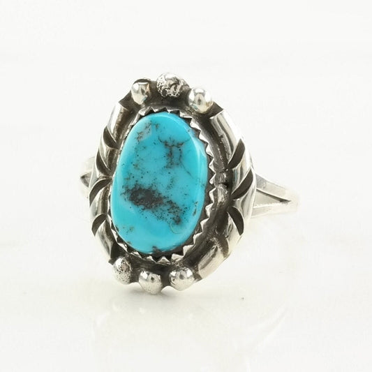 Native American Sterling Silver Ring, Natural Turquoise Blue Size 8