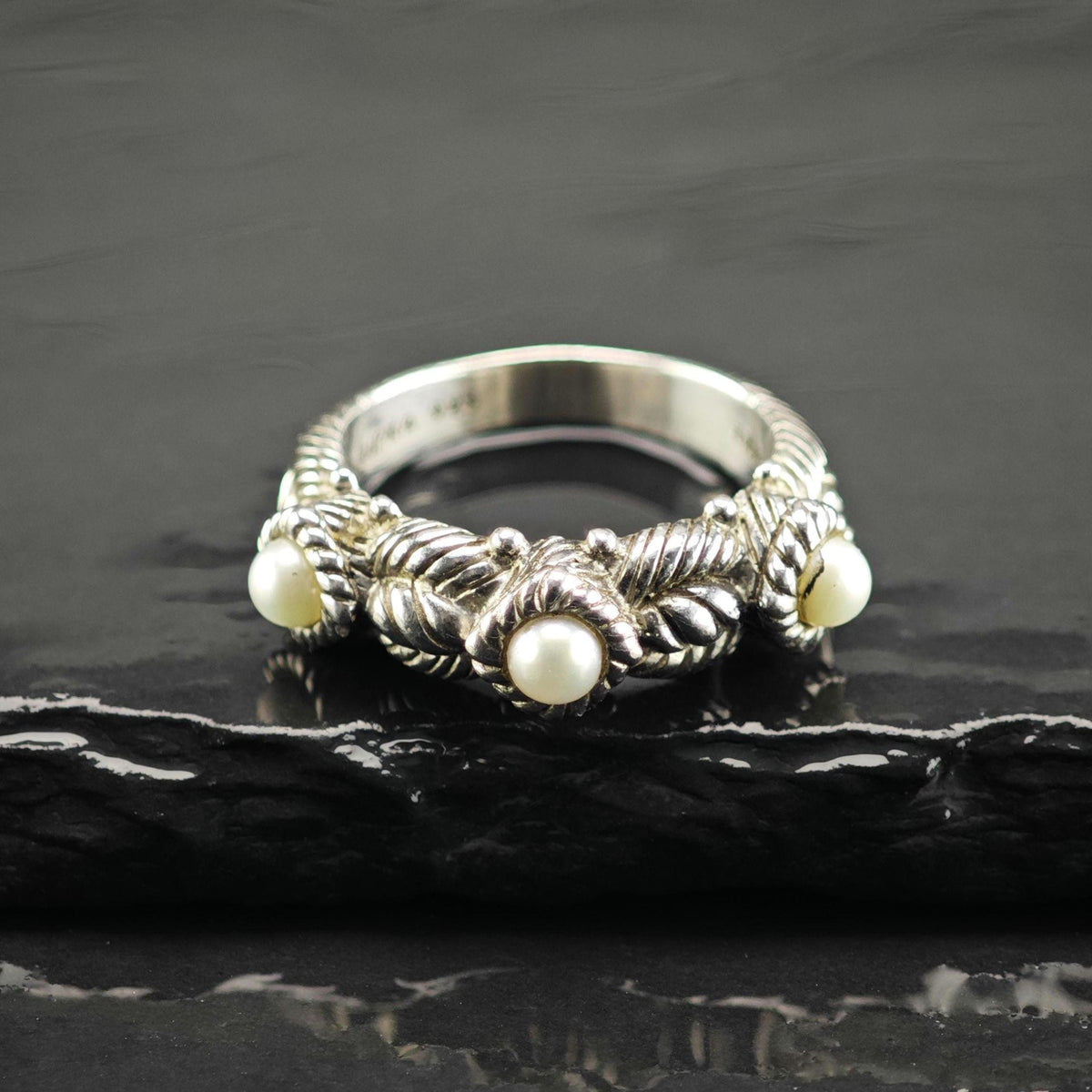 Vintage Judith Ripka Pearl Band Sterling Silver Ring Sz 6 R6817