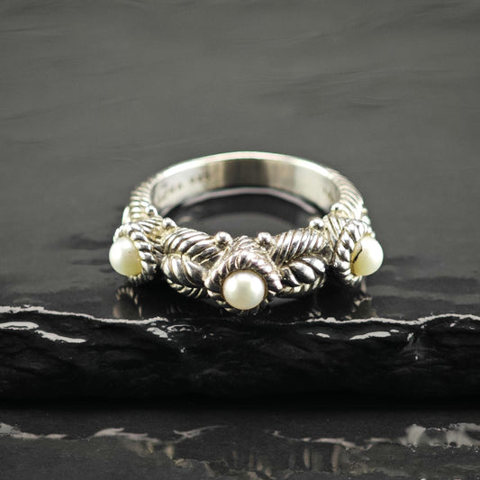 Vintage Judith Ripka Pearl Band Sterling Silver Ring Sz 6 R6817