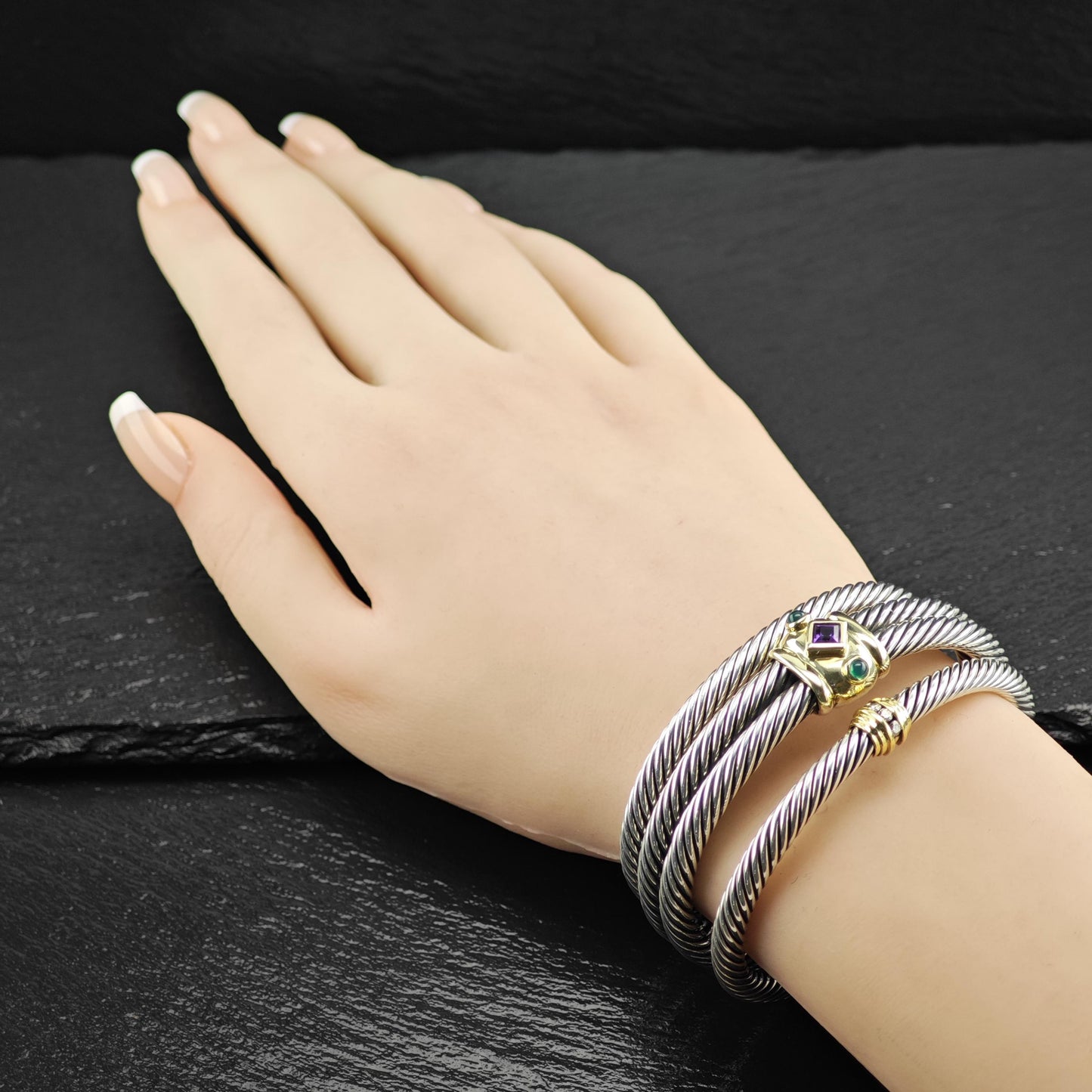 Choice of David Yurman 5mm Diamond, 18K Gold Accent Cuff Bracelet Sterling Silver