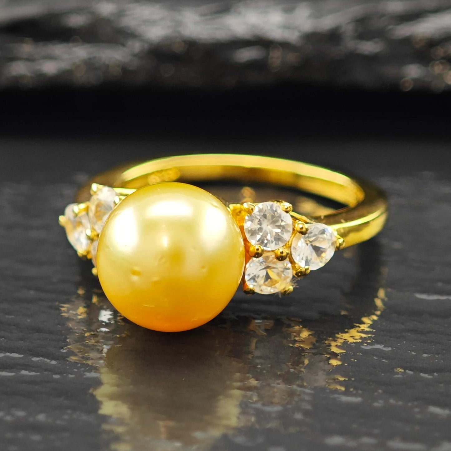 Golden Pearl 14K Gold Plated Ring Sterling Silver Sz 6 R6181