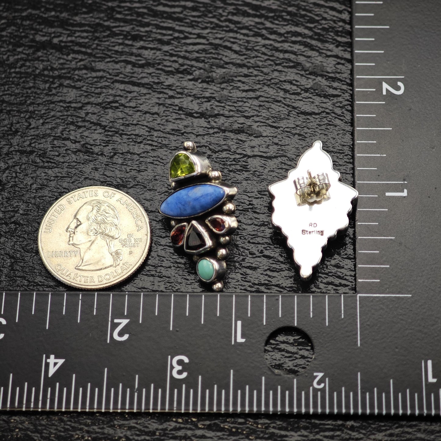 Vintage Navajo, Native American Multistone Sterling Silver Earrings ER3108