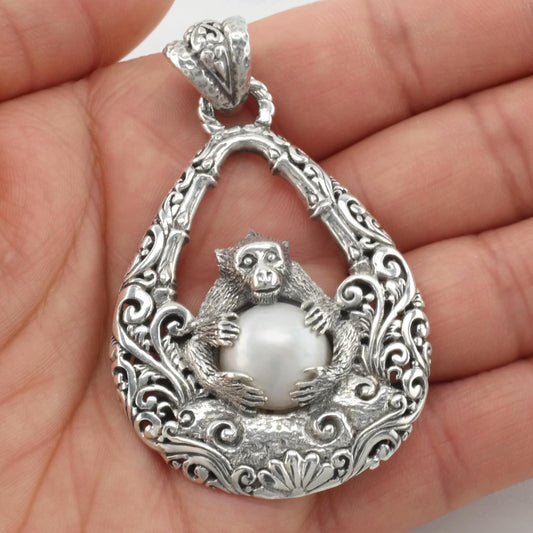 Sarda Monkey Pendant Pearl Sterling Silver