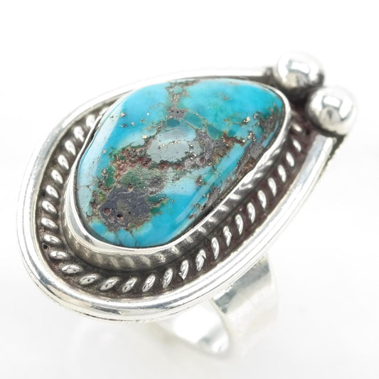Vintage Southwest Silver Ring Turquoise Sterling Blue Size 6 1/4