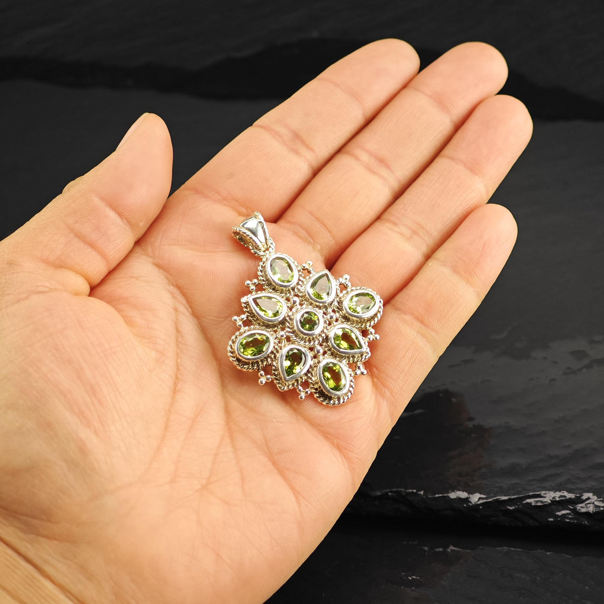 Peridot Multistone Square Sterling Silver Pendant P3137