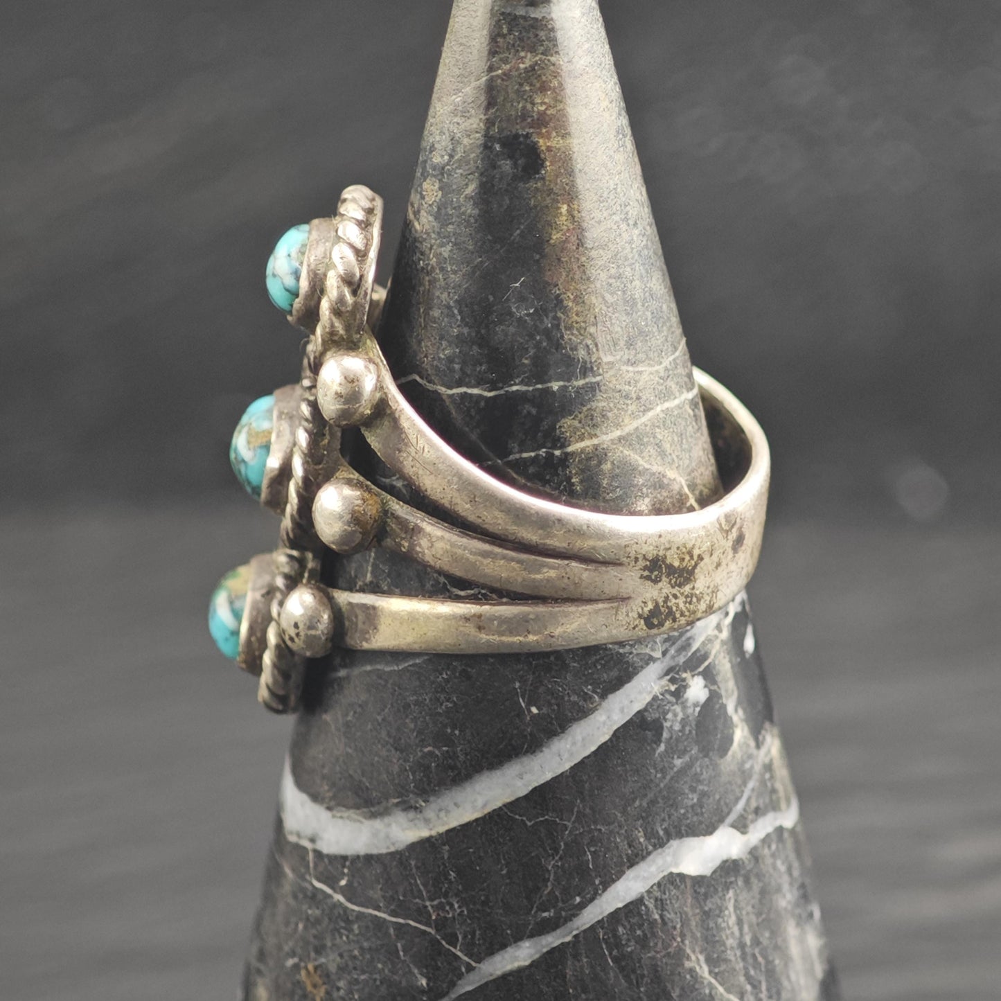 Native American Spiderweb Turquoise Sterling Silver Ring Sz 7 3/4 R6657