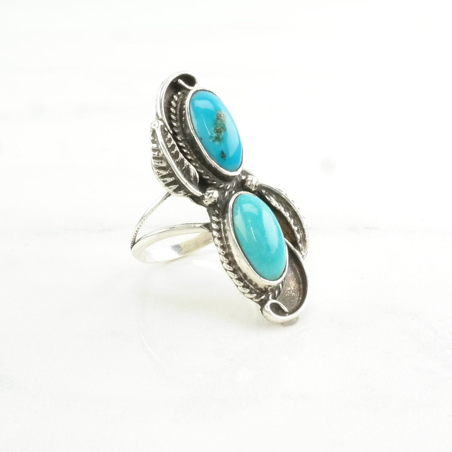 Native American Silver Ring Turquoise Floral Sterling Blue Size 5 3/4