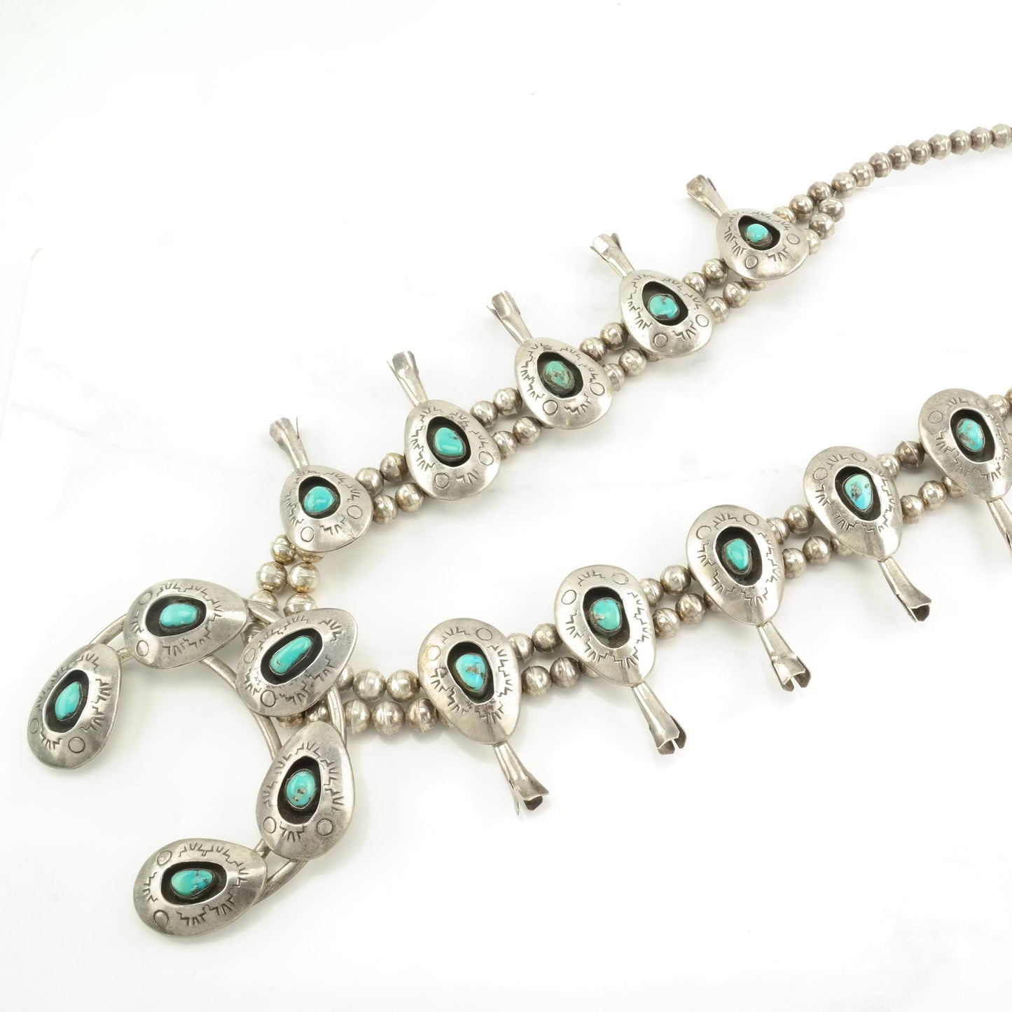 Native American Sterling Silver Blue Turquoise Stamped, Shadow Box Necklace