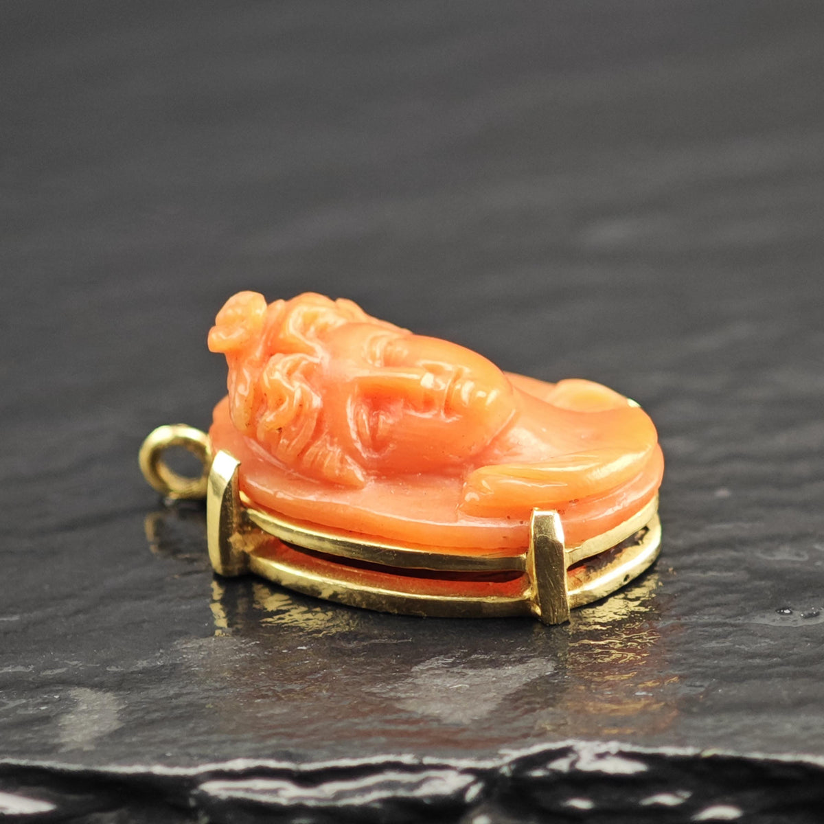 Antique Coral Cameo 14K Gold Charm P3104