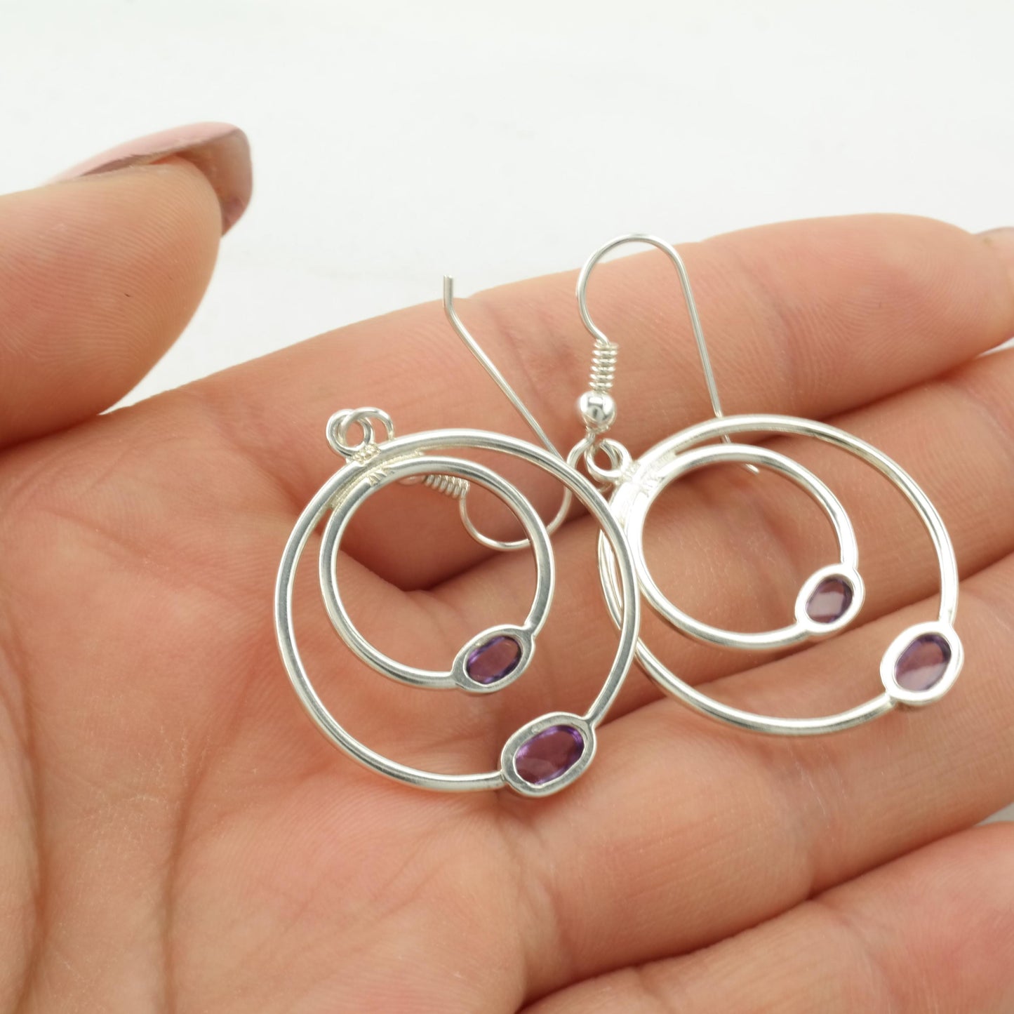 Choice of Vintage Pandora Purple Amethyst, Modernist Sterling Silver Fish Hook Earrings