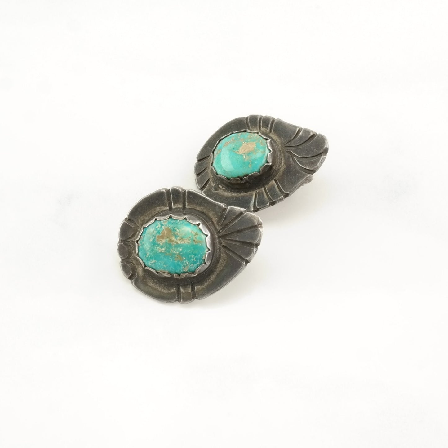 Vintage Native American Sterling Silver Blue Turquoise Stamped Earrings Clip on