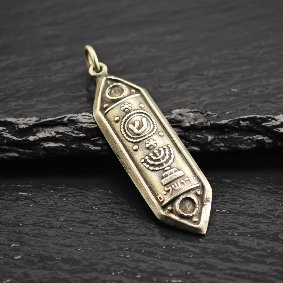 Jewish Mezuzah Menorah 800 Silver Pendant P3116