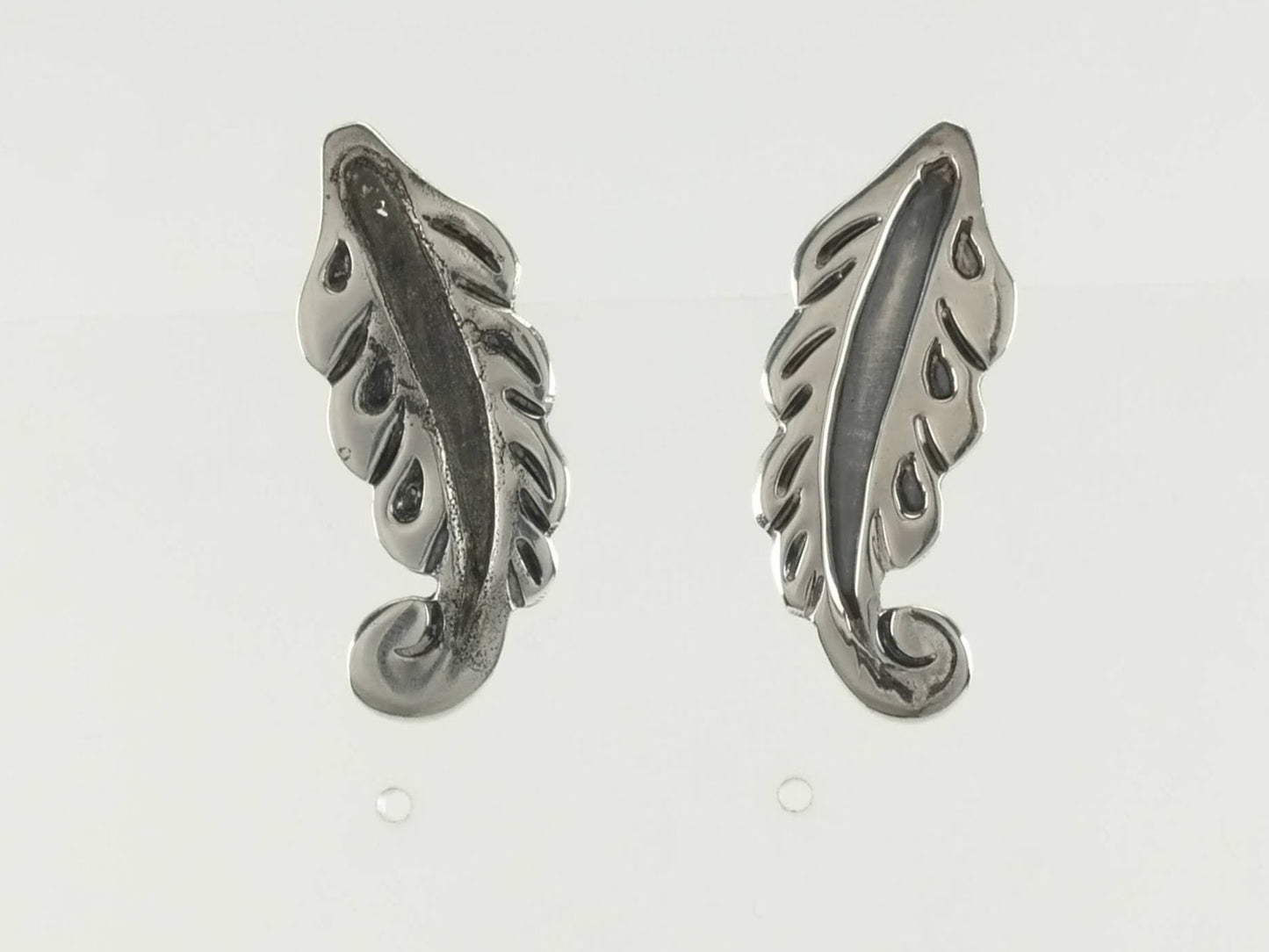 Southwest Sterling Silver Feather Earrings Screw Back