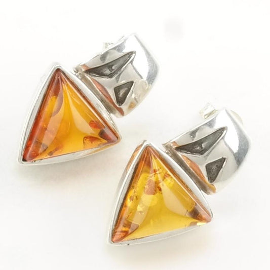 Vintage Sterling Silver Stud Earrings Orange Amber Stamped