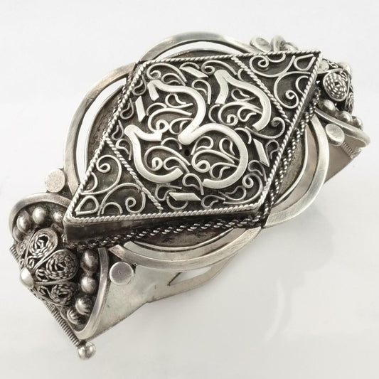 Vintage Sterling Silver Hinged Bangle Bracelet Filigree Middle Eastern