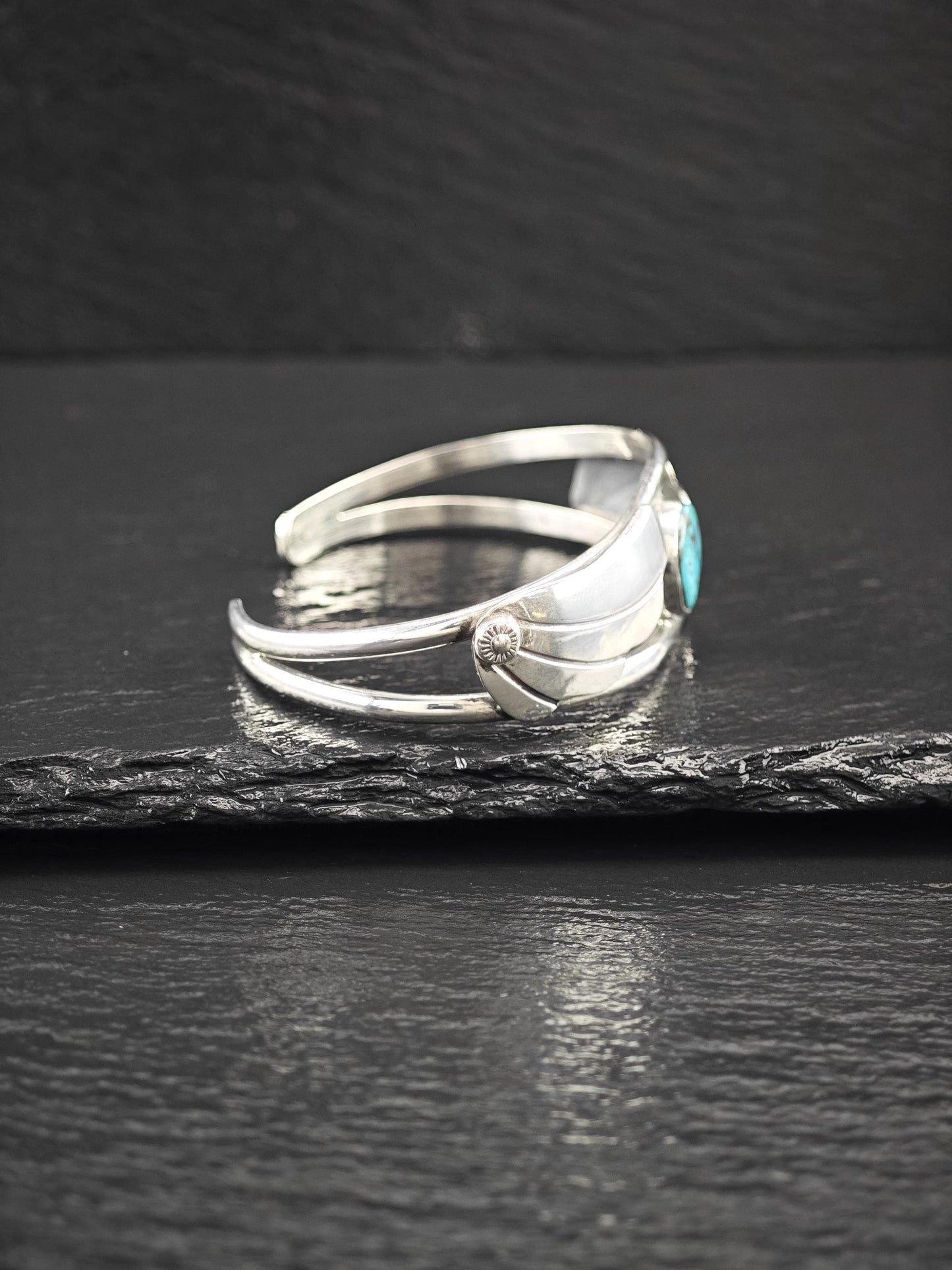 Southwest, Turquoise, Floral Cuff Bracelet Sterling Silver