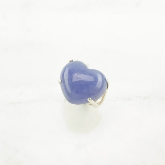 Vintage Sterling Silver Ring Jade Heart Purple Size 5 1/2