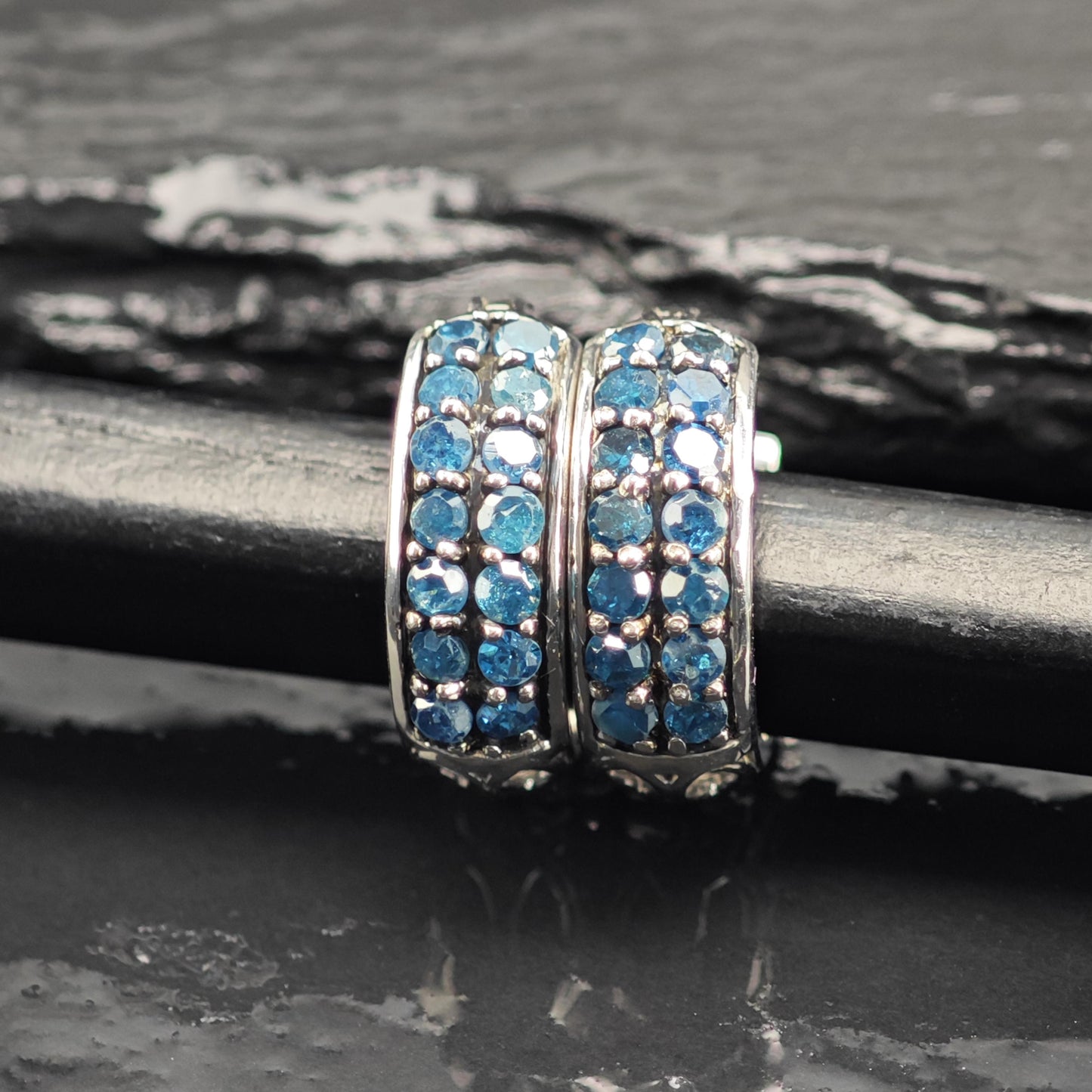 Choice of Blue Treated Diamond Latch Back/Hoop Earrings Sterling Silver ER3167