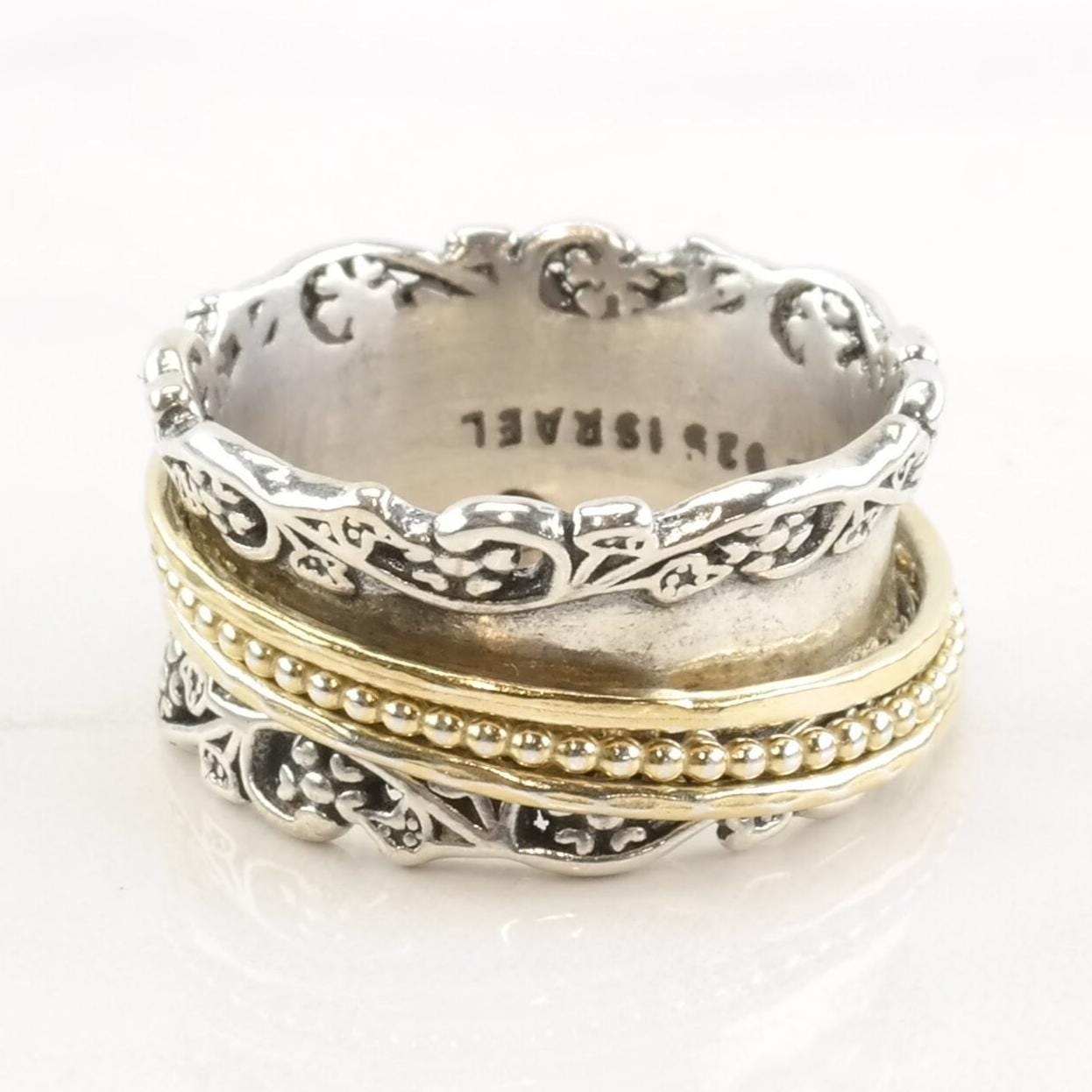 Vintage Israel Silver Ring Sterling Gold Accent Size 8 1/2