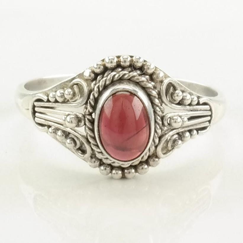 Vintage Sterling Silver Ring, Garnet Red Size 9 1/2