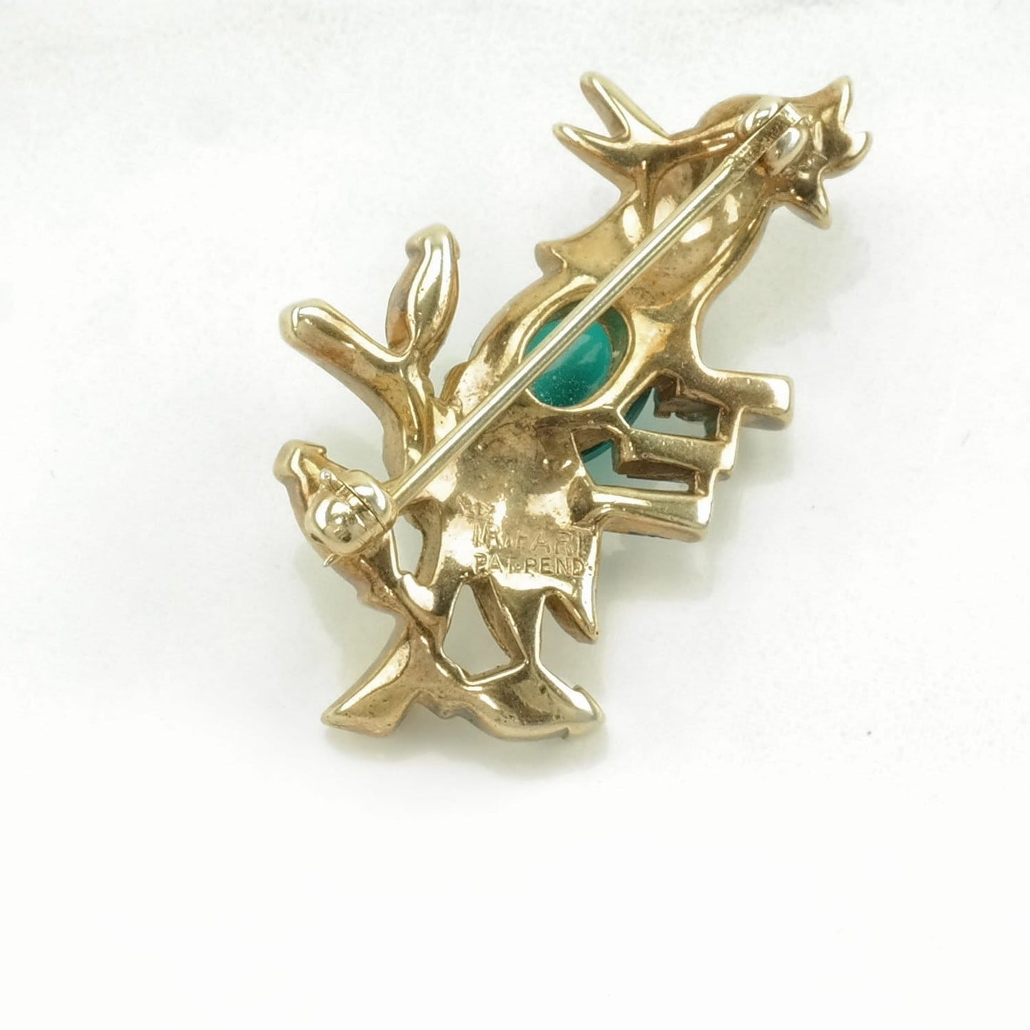 Crown Trifari, Missing Stones Sterling Silver Brooch Rooster Green Jelly Belly