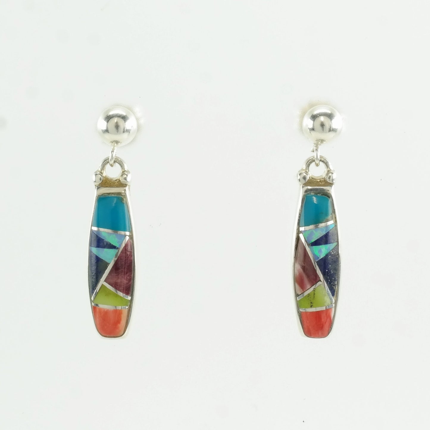 Ferris Multi Color Multi Gemstone Inlay Earrings Stud, Dangle Sterling Silver