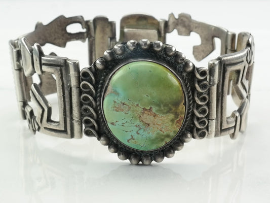 Native American Sterling Silver Line Bracelet Turquoise Figure