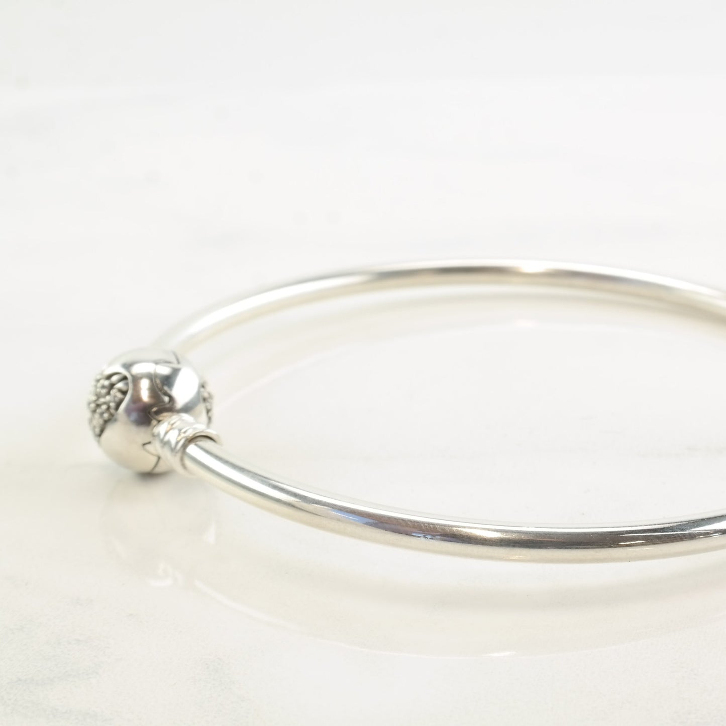 Pandora Sterling Silver Bangle Bracelet White CZ Heart