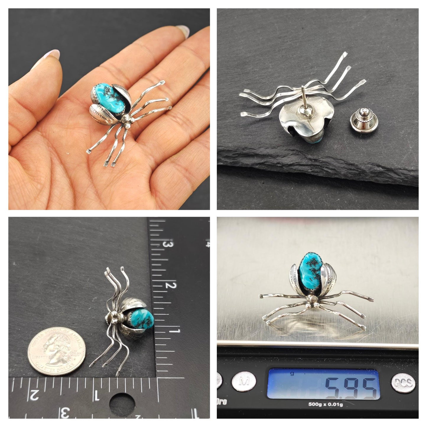 Turquoise Inlay Pin, Native American Sterling Silver B2023