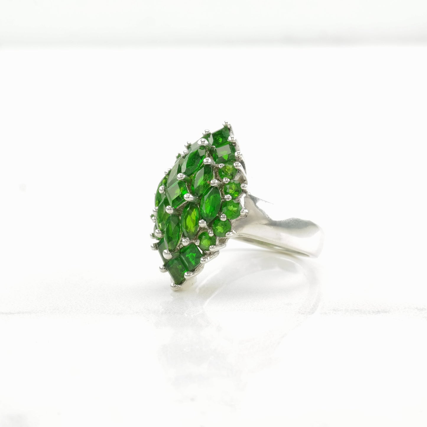 Sterling Silver Ring Chrome Diopside Cluster Green Size 7