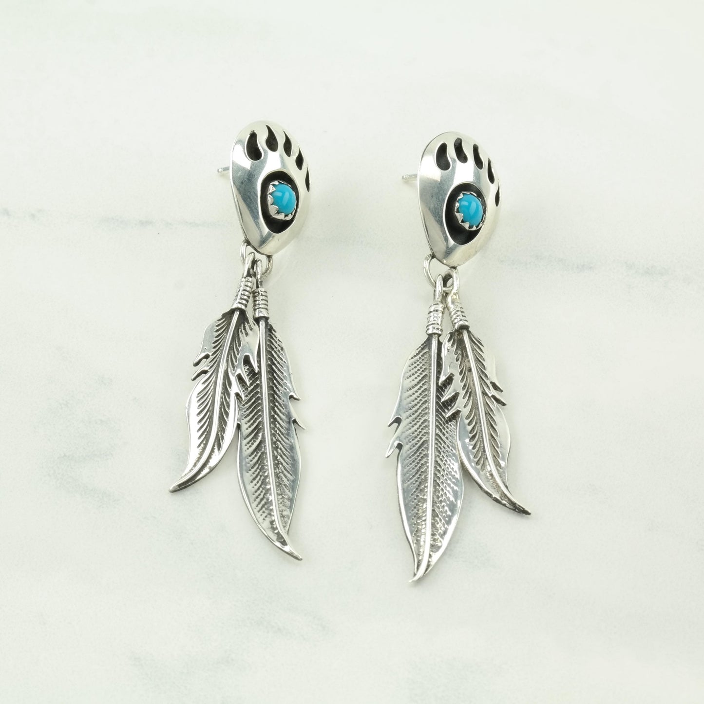 Choice of Vintage Southwest Turquoise, Blue Block Turquoise Feather, Sterling Silver Pierced Earrings