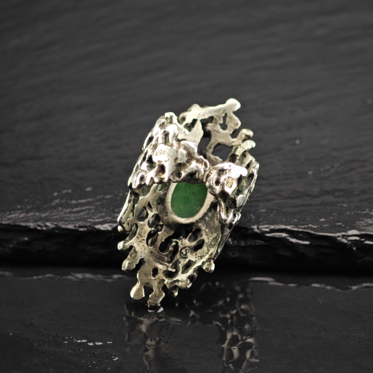 Brutalist Aventurine Open Band Ring Sterling Silver Ring Sz 6 R6867