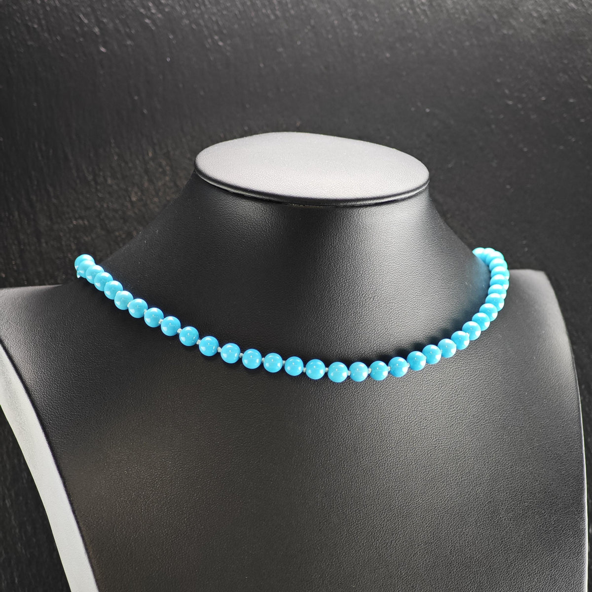 6mm Blue Turquoise 14K Gold Clasp Beaded Necklace N2782