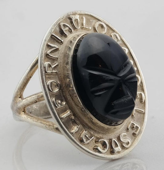 Vintage Sterling Silver Ring Onyx Black Size 7