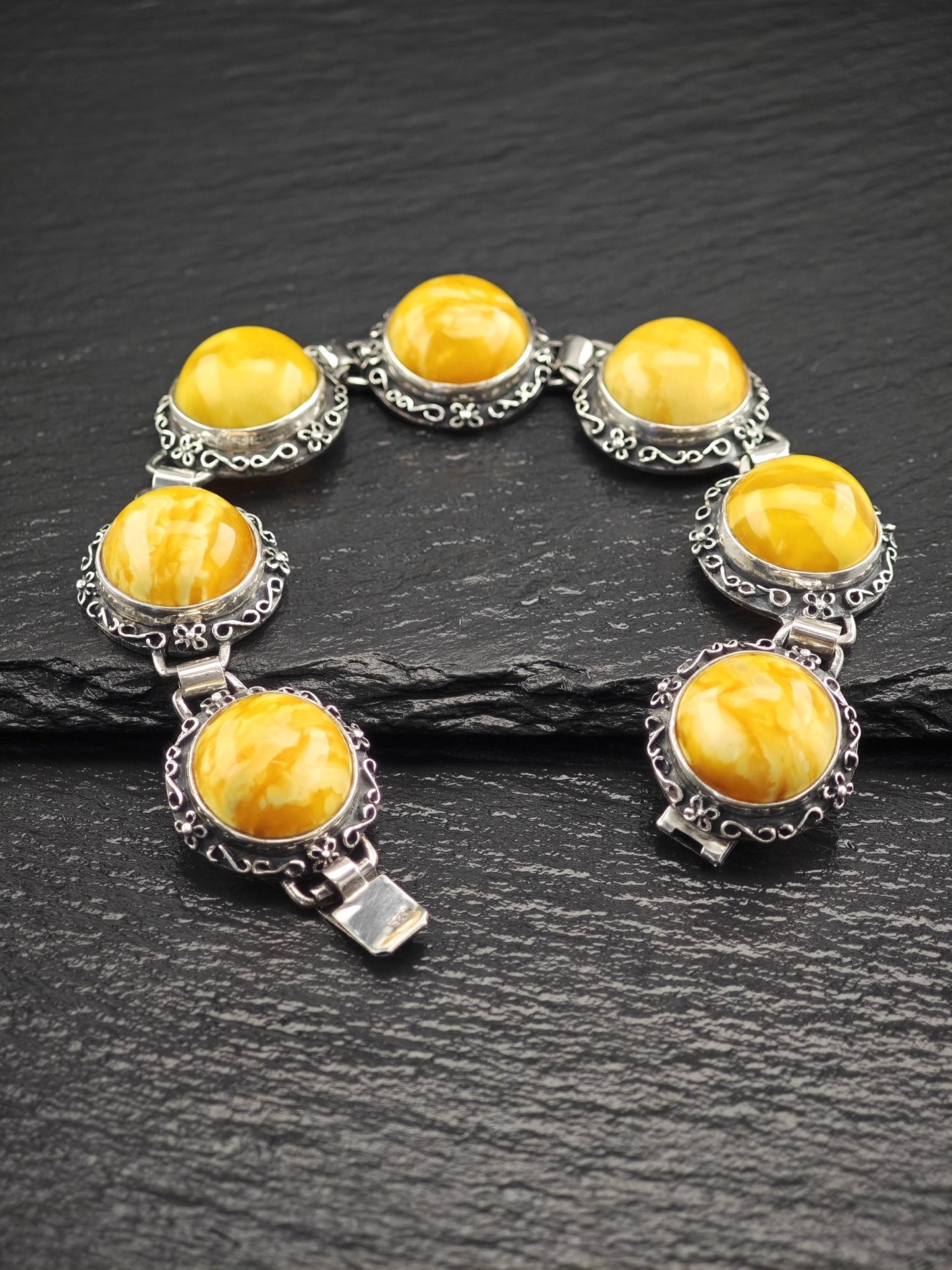 Vintage Baltic Amber Sterling Silver Dome Link Bracelet