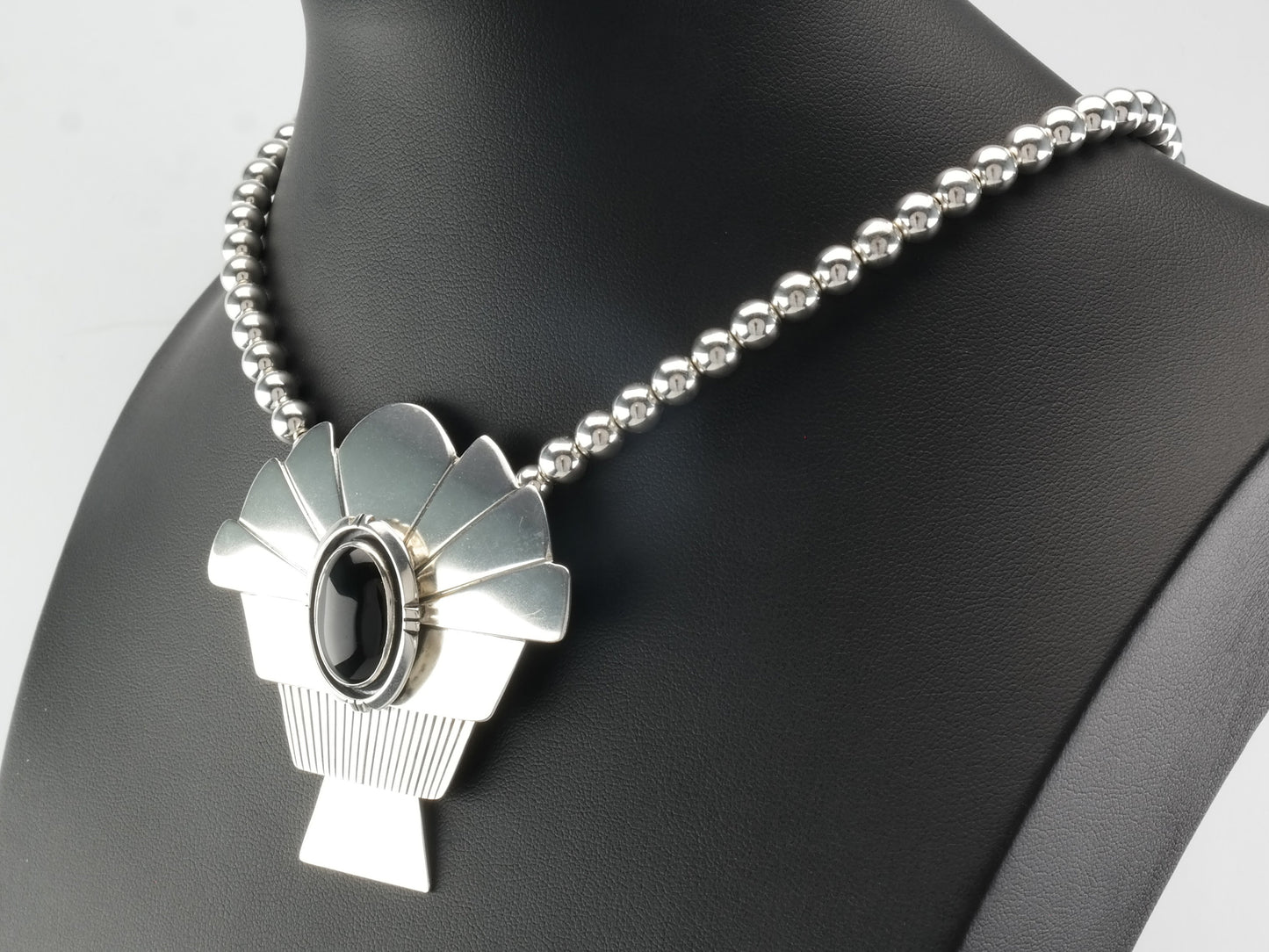 Vintage Navajo Sterling Silver Black Onyx Shadowbox Necklace, Native American Jewelry, Statement Necklace, Southwest Style