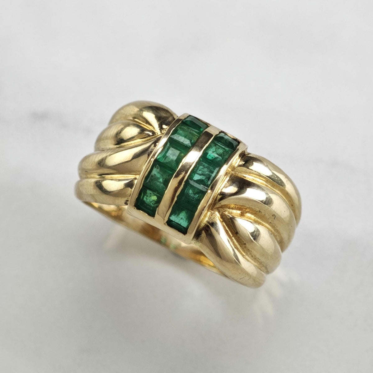 Natural Emerald 14K Gold Woven Band Ring Sz 9 R6787