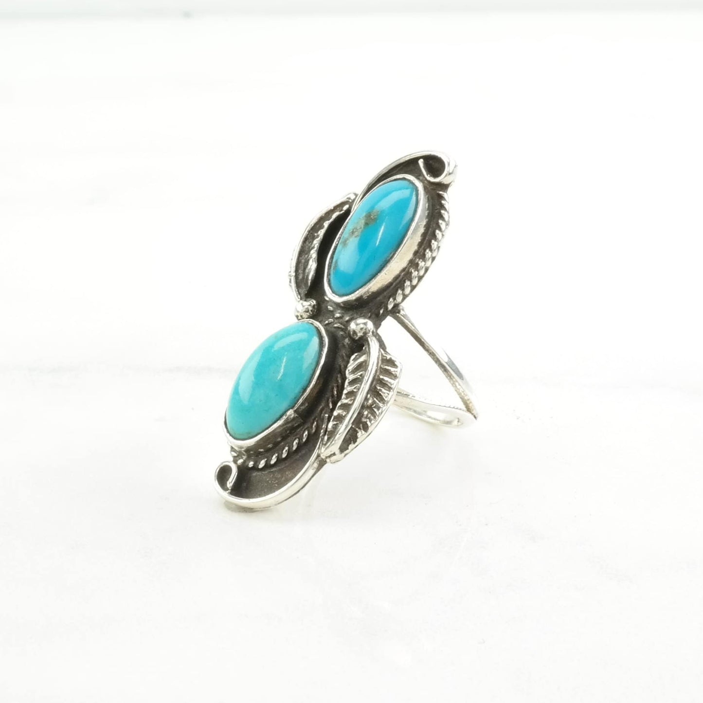 Native American Silver Ring Turquoise Floral Sterling Blue Size 5 3/4